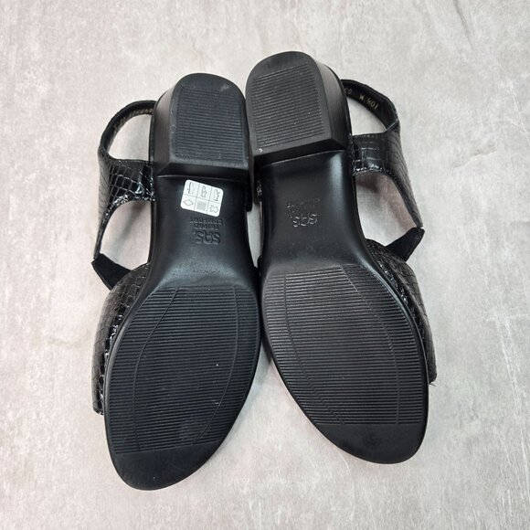 SAS Sandal Sz 10.5 Black Croc Leather Open Toe Comfort Low Heel Casual Slingback - Picture 7 of 13